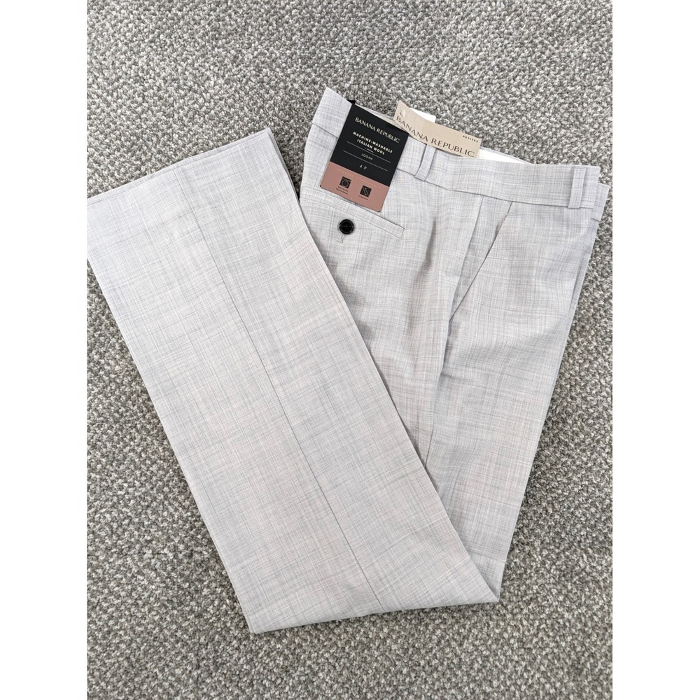 Banana Republic Logan Italian Wool Blend Dress Pants Gray 4P Petite Workwear NEW